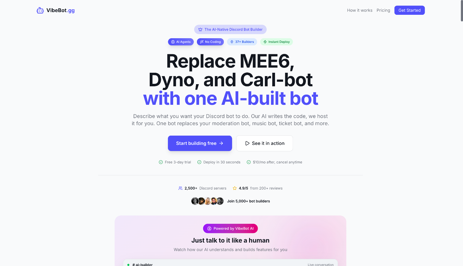 VibeBot.gg - AI Discord Bot Builder | Open-Launch