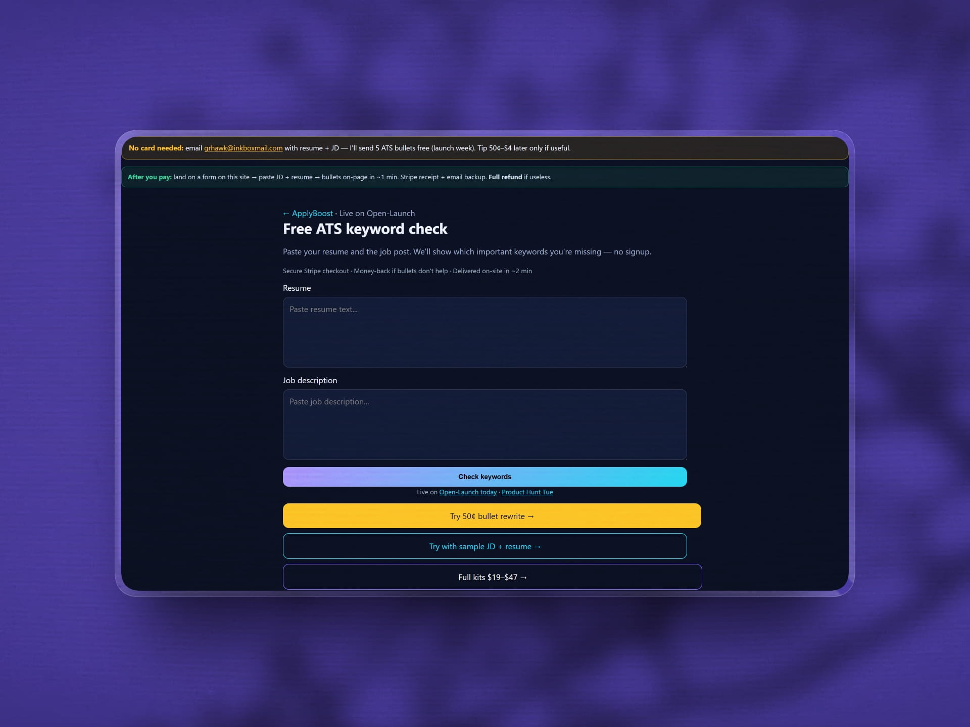 ApplyBoost ATS-optimized resume bullet results preview