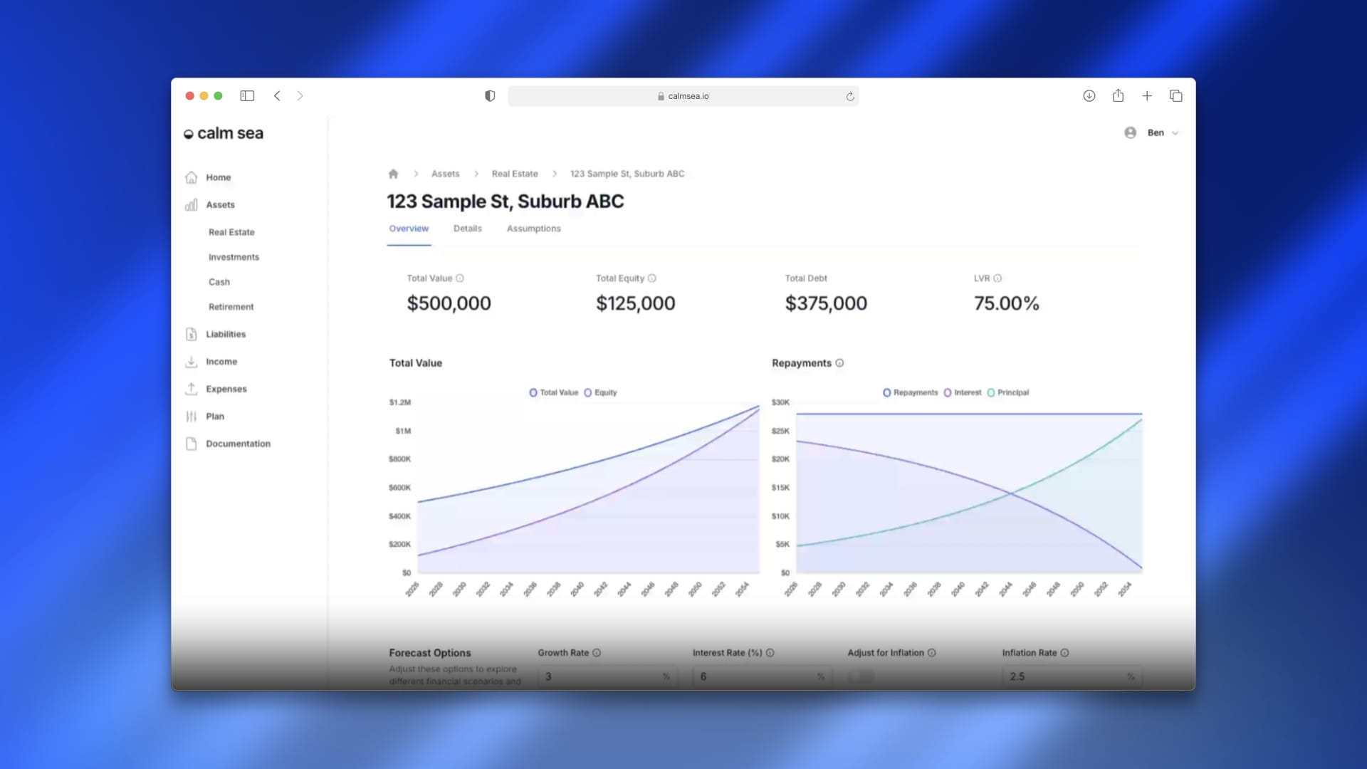 Calm Sea asset management and cashflow dashboard