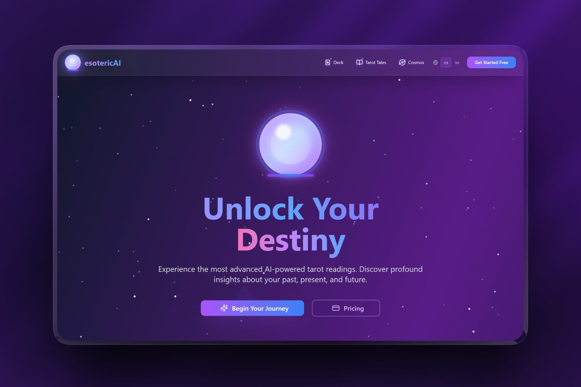 esotericAI AI tarot app landing page