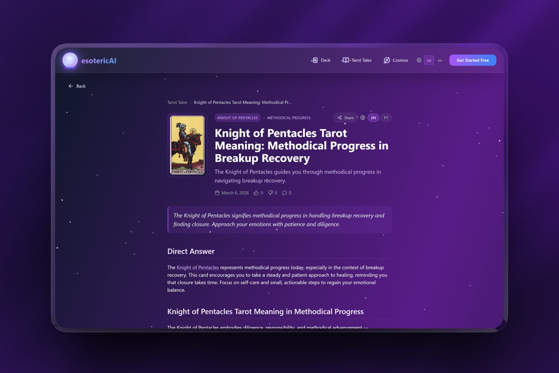 esotericAI tarot reading dashboard for AI spiritual guidance