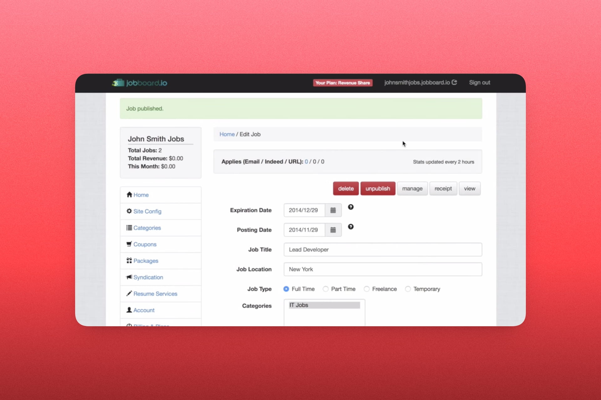 Screenshot of JobBoard.io Admin Panel