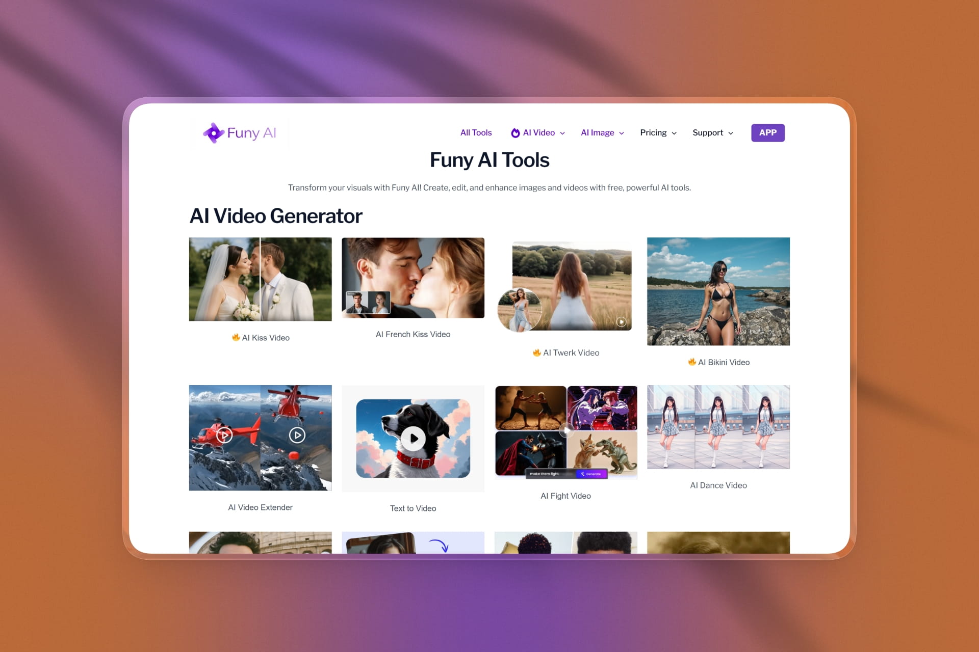 Funy.ai video generation interface