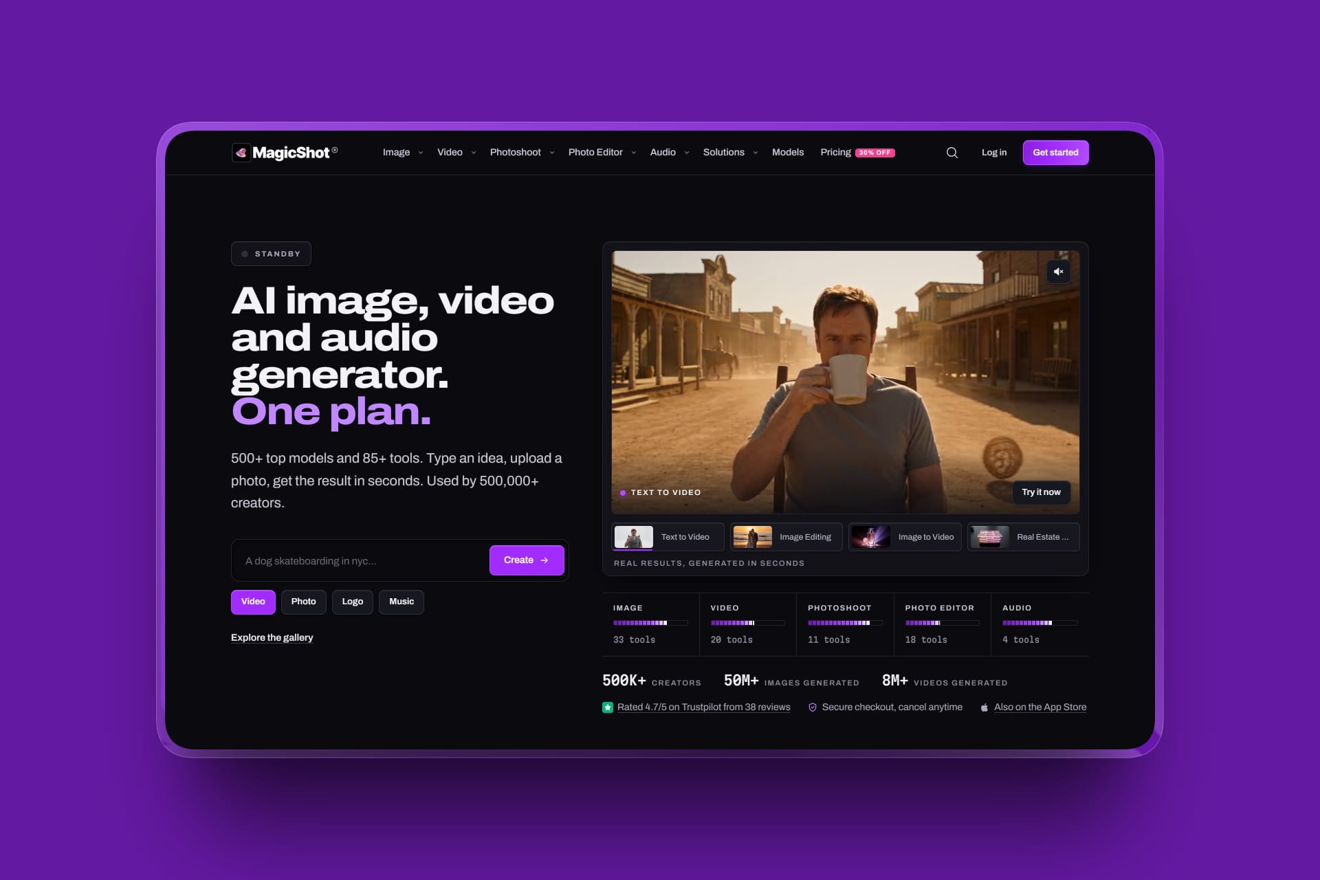 MagicShot creative studio dashboard on magicshot.ai