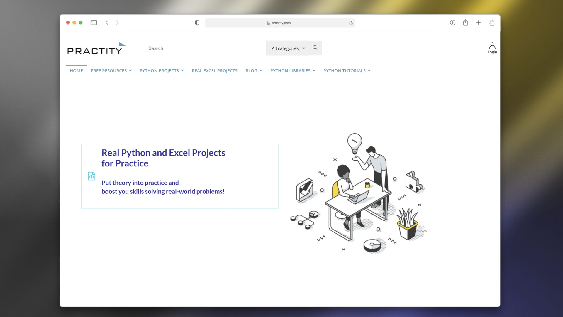 Practity project marketplace landing page