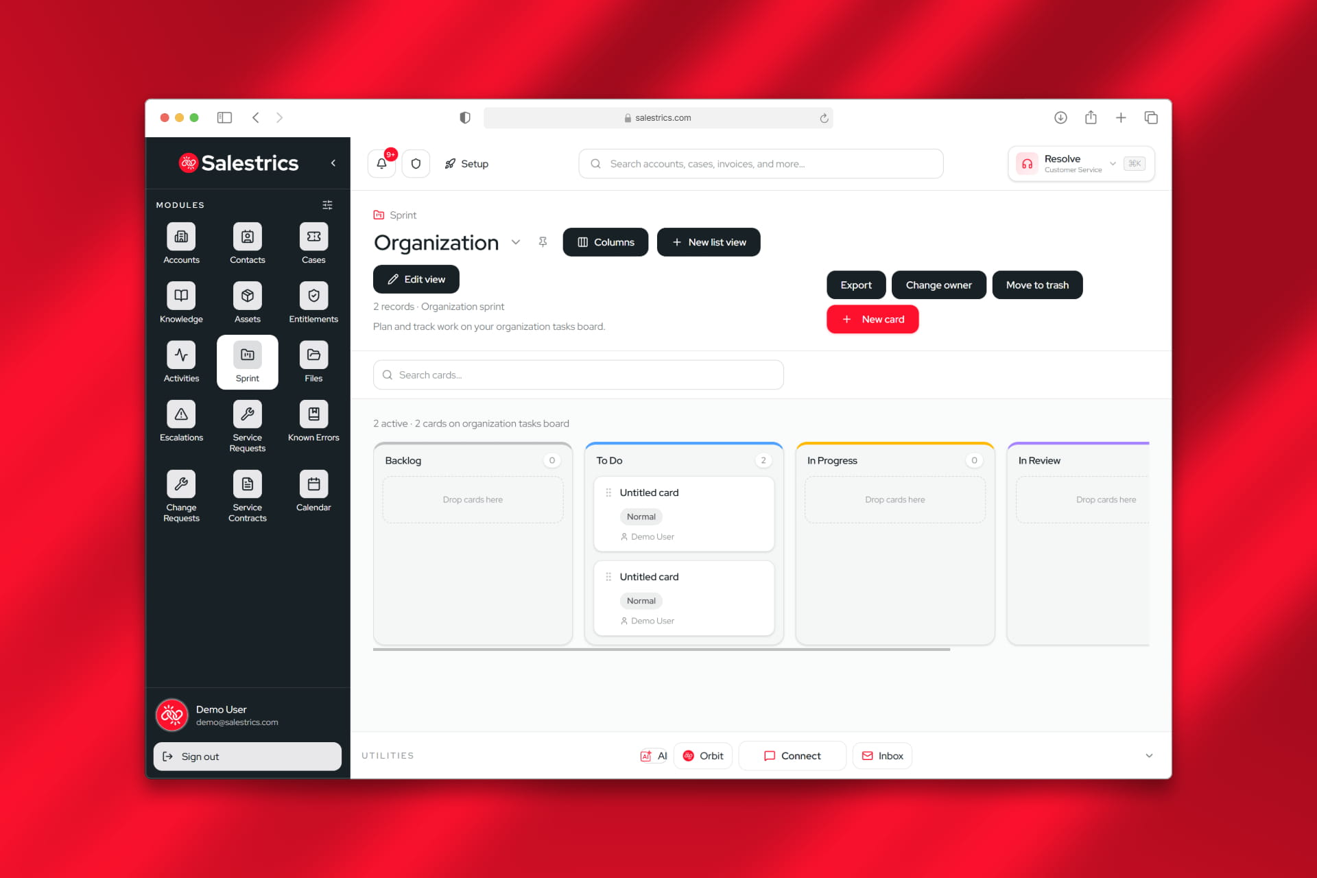 Salestrics Momentum CRM pipeline with Sprint kanban view
