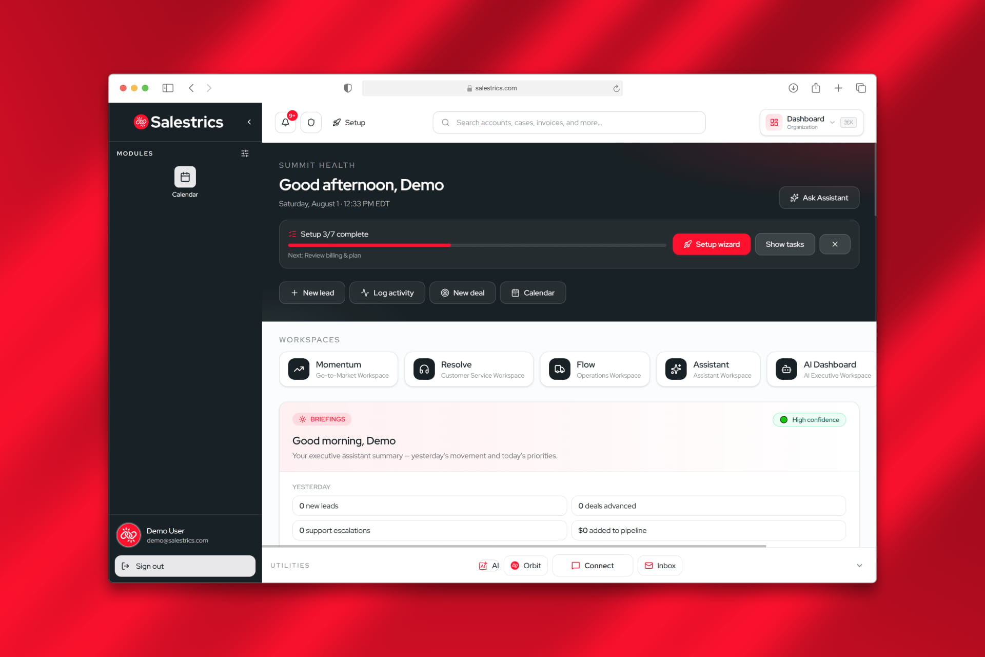 Salestrics platform overview dashboard on salestrics.com
